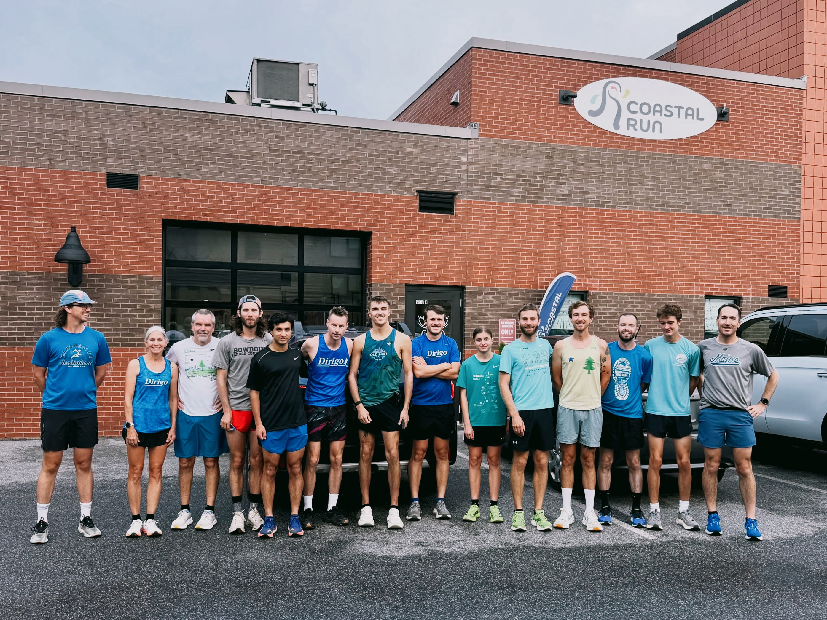Dirigo runners gathered outside Coastal Run Maine after a club event.