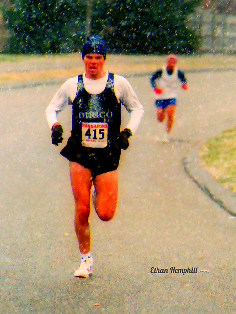 Ethan Hemphill racing in a Dirigo singlet.